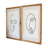 set two black white face art prints frame wood glass