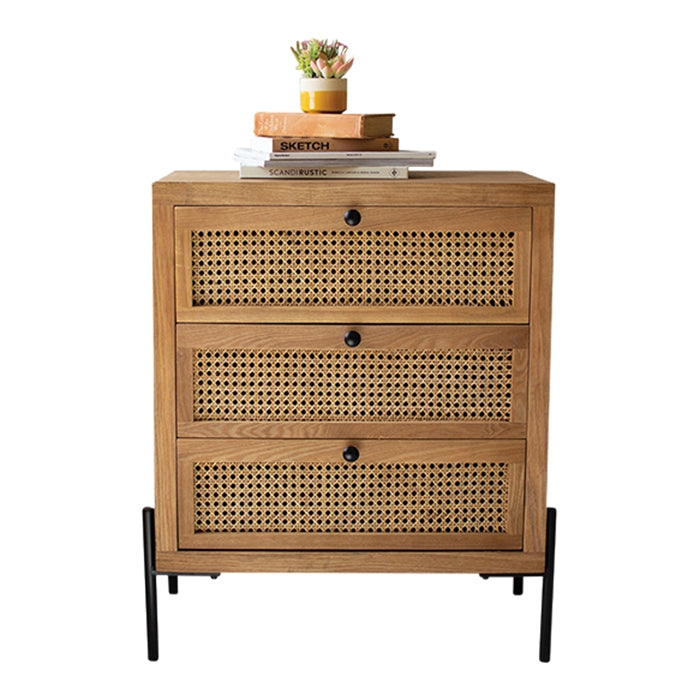 three cane drawer bedside table wood neutral