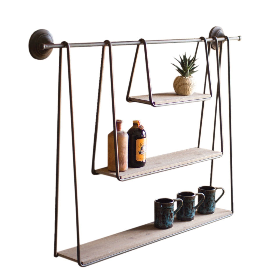 Kalalou wall shelves hanging three wood metal rustic casual sizes