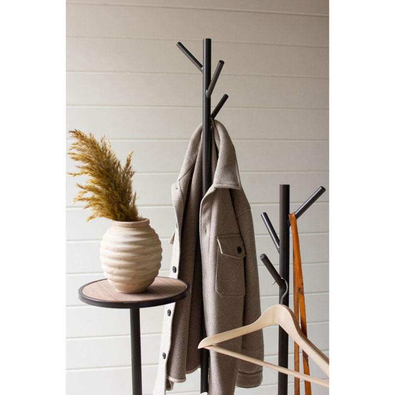 metal wood coat rack round shelves