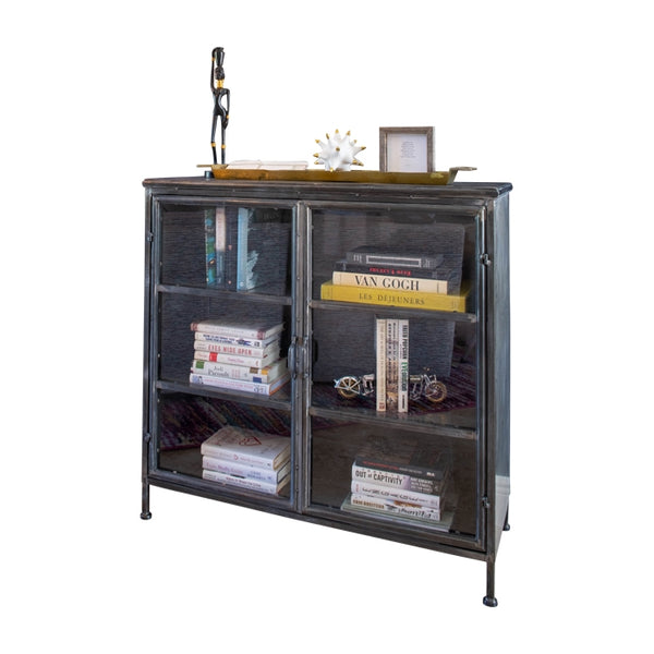 black iron blass apothecary cabinet rustic industrial short