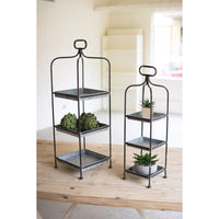 Kalalou trays silver metal galvanized tower stand trio three handle set of two tall