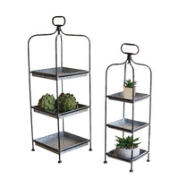 Kalalou trays silver metal galvanized tower stand trio three handle set of two tall