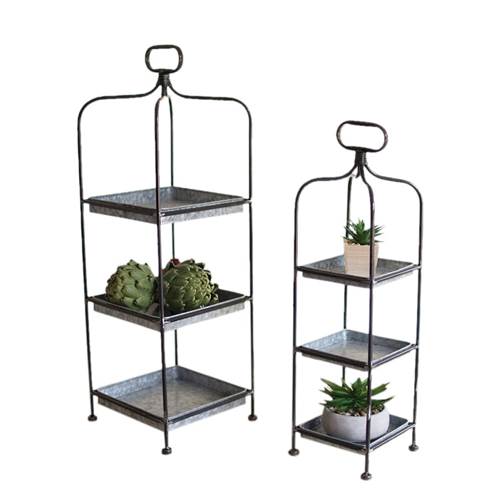 Kalalou trays silver metal galvanized tower stand trio three handle set of two tall