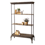 four-tiered shelf unit distressed black metal traditional