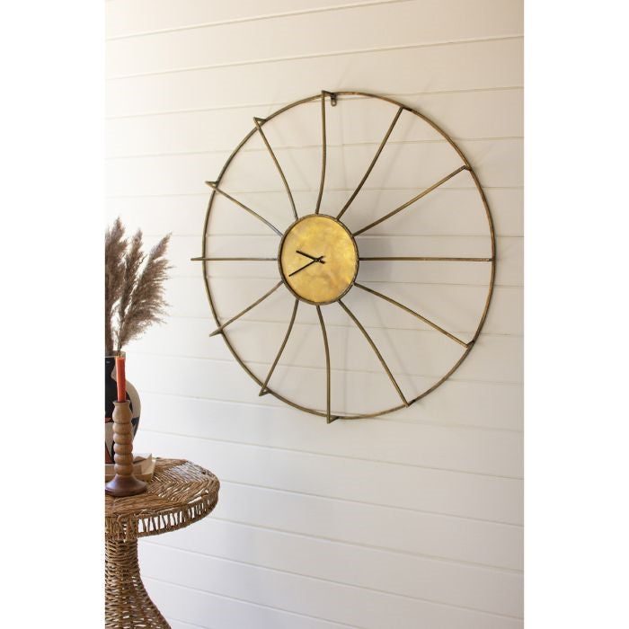 large antique brass round wall clock
