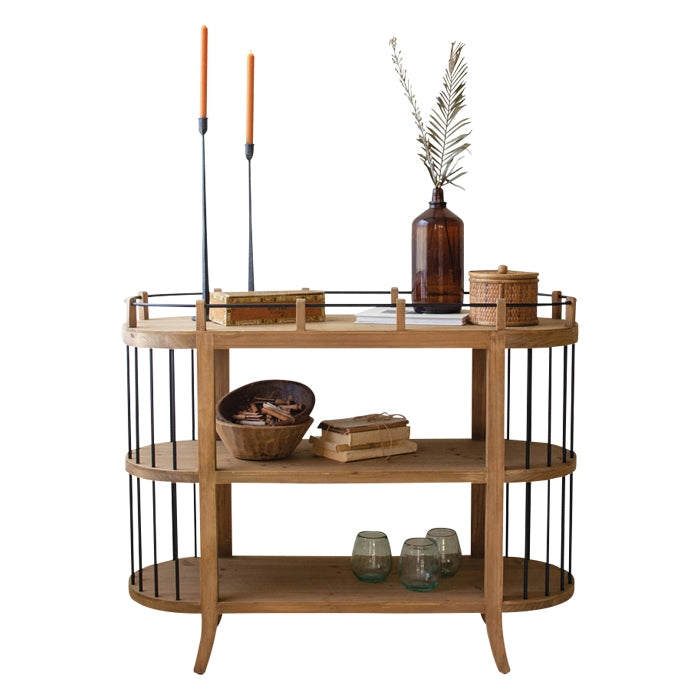 oval wood iron 3-tier shelf display console