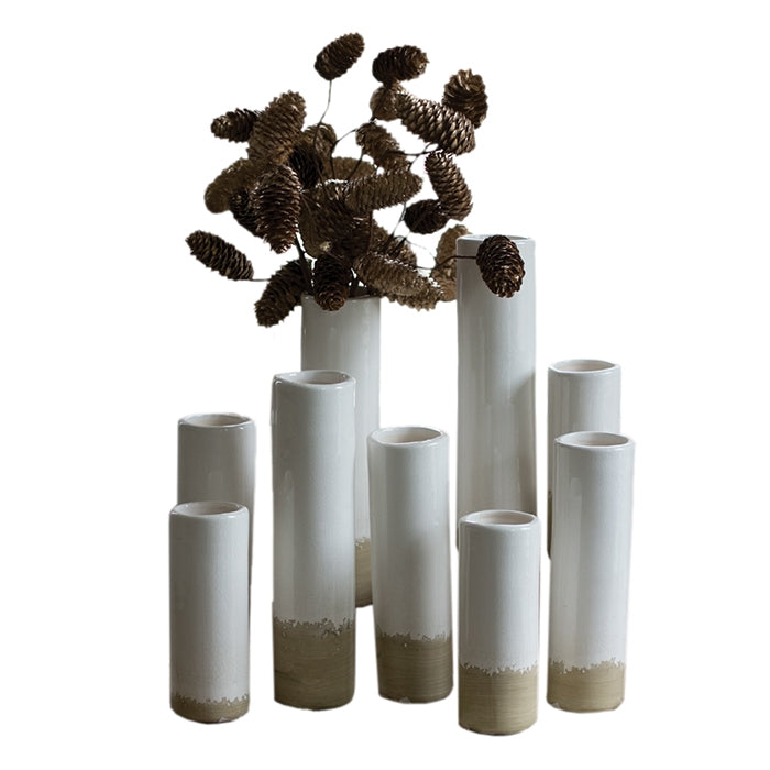 Kalalou bud vase white natural set of 9 various heights round contemporary