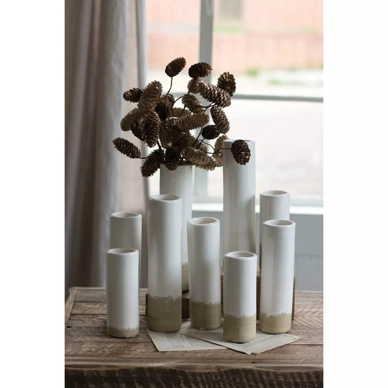 White Ceramic Cylinders Bud Vases (set of 9)