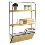 wall hung shelf unit metal wood woven bamboo magazine rack