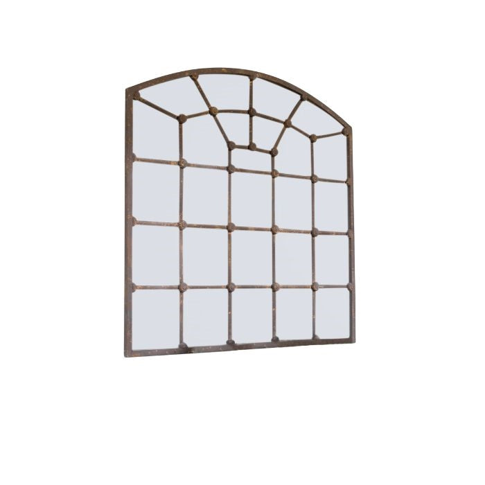 Kalalou mirror iron arched panes rust distressed rustic