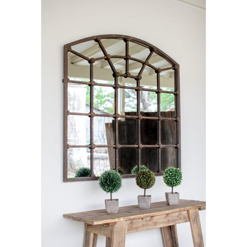Kalalou mirror iron arched panes rust distressed rustic
