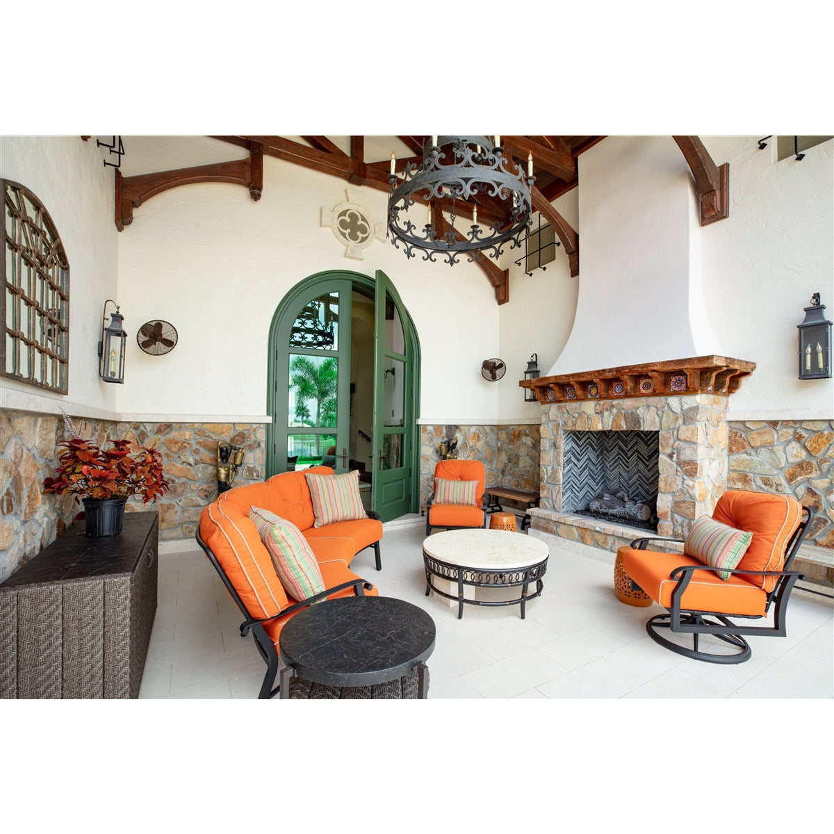 Kalalou mirror iron arched panes rust distressed rustic