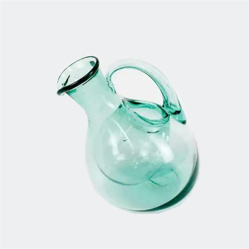recycled green glass tilted white wine decanter ice pocket