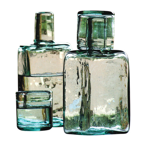 recycled green drinking glass and carafe