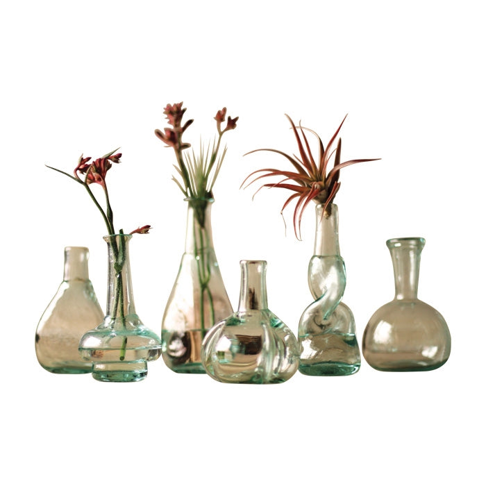 green recycled glass bud vases variety shapes