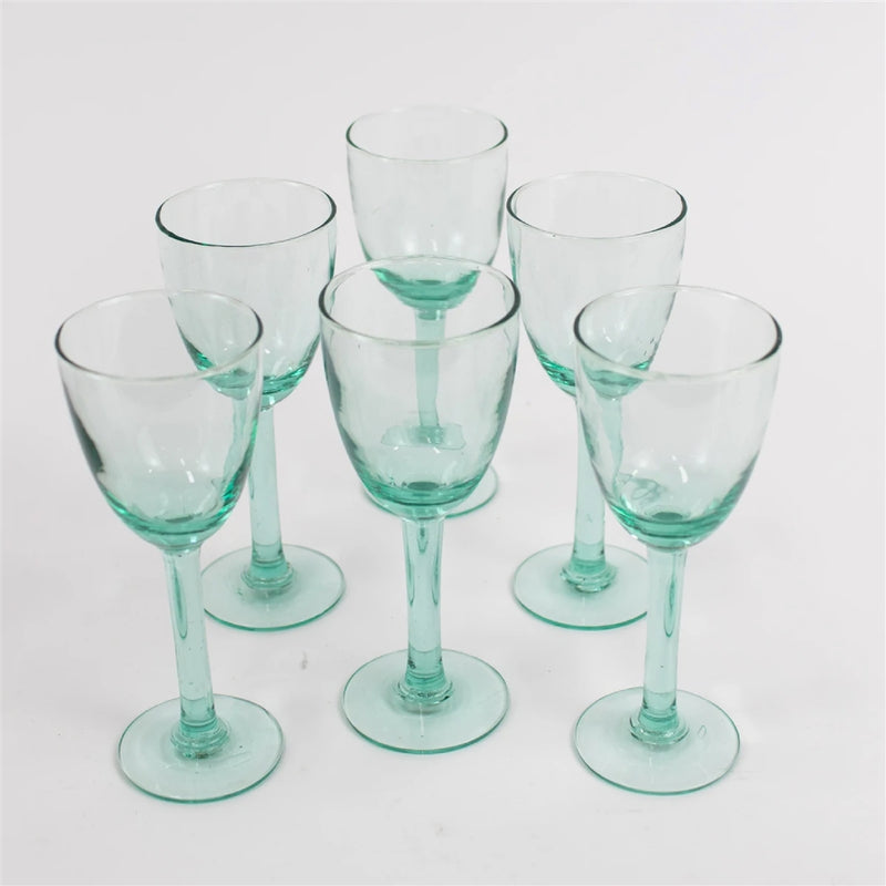 set of 6 recycled green seeded wine glass goblet stemmed