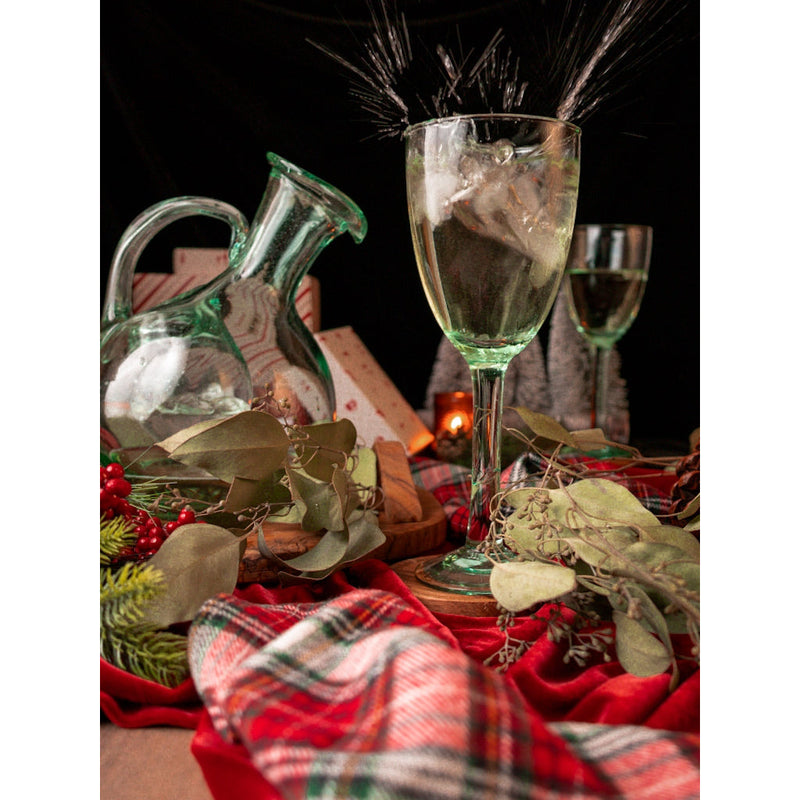 set of 6 recycled green seeded wine glass goblet stemmed