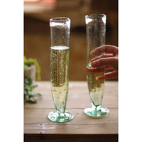 Kalalou champagne flute glass tall green bubbled recycled