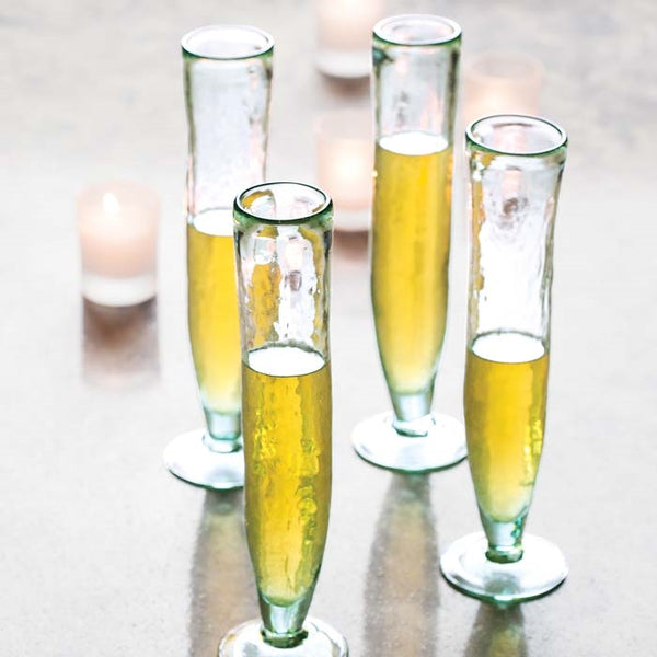 Kalalou champagne flute glass tall green bubbled recycled