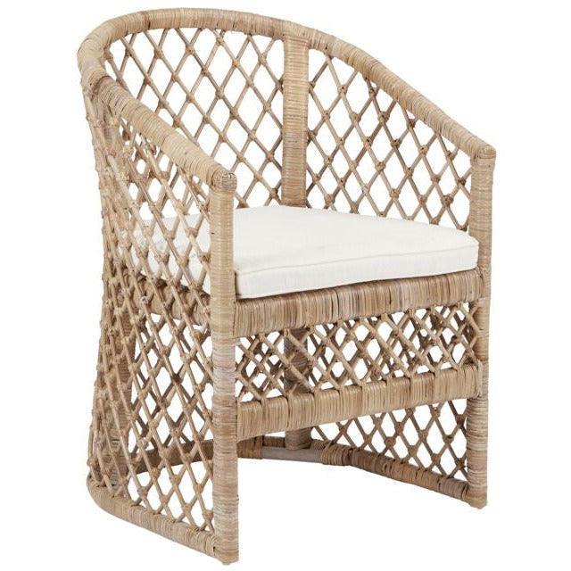 rattan natural wicker white cushion cross chair