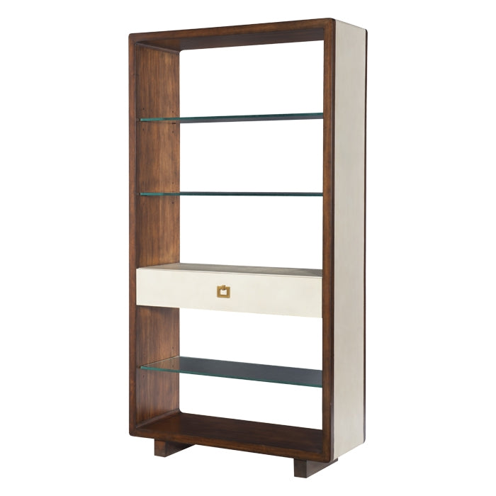 bookcase ivory mahogany shelves glass brass