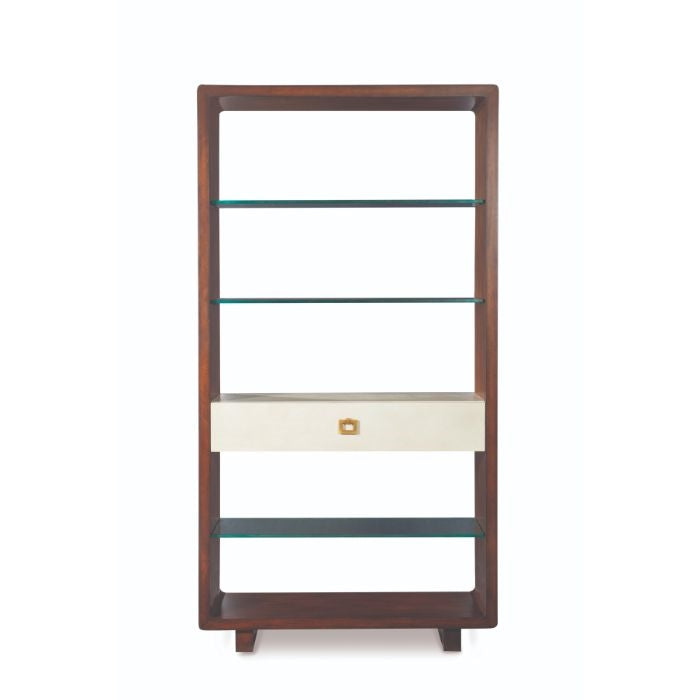 bookcase ivory mahogany shelves glass brass