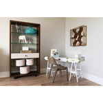 bookcase ivory mahogany shelves glass brass