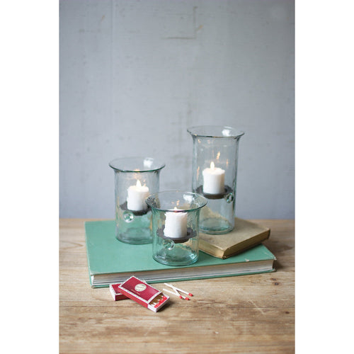 Set of Three Recycled Glass Votive Cylinders by Kalalou