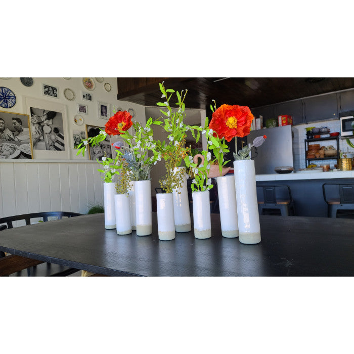 White Ceramic Cylinders Bud Vases (set of 9)