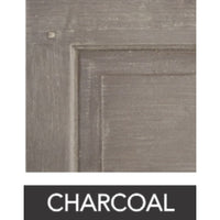 Close-up of a cabinet door with Philippine oak finish from the Andrews 3 Drawer Chest by Phillips Scott. Text reads "CHARCOAL".