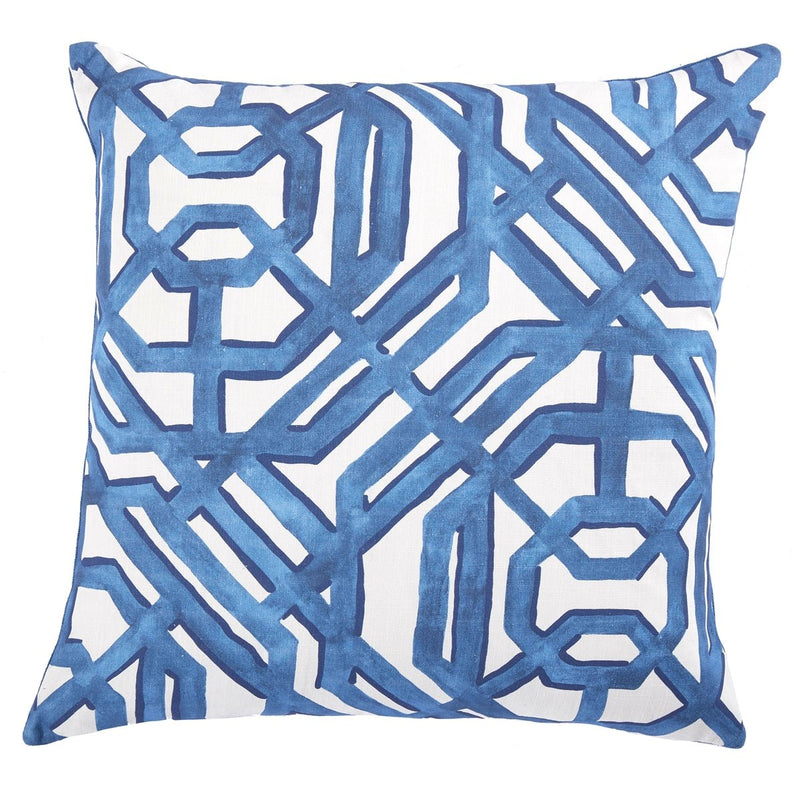 Unique blue and white geometric pillow