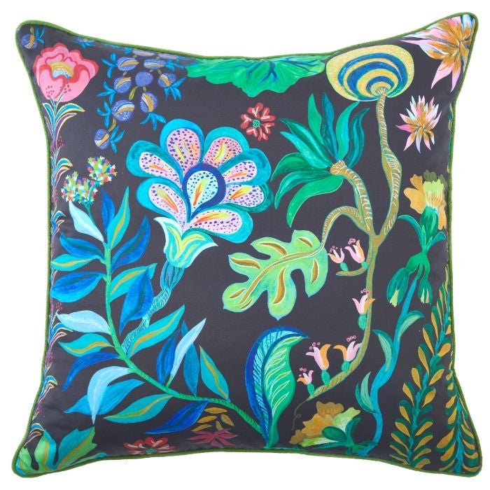 Unique black pillow with colorful flowers