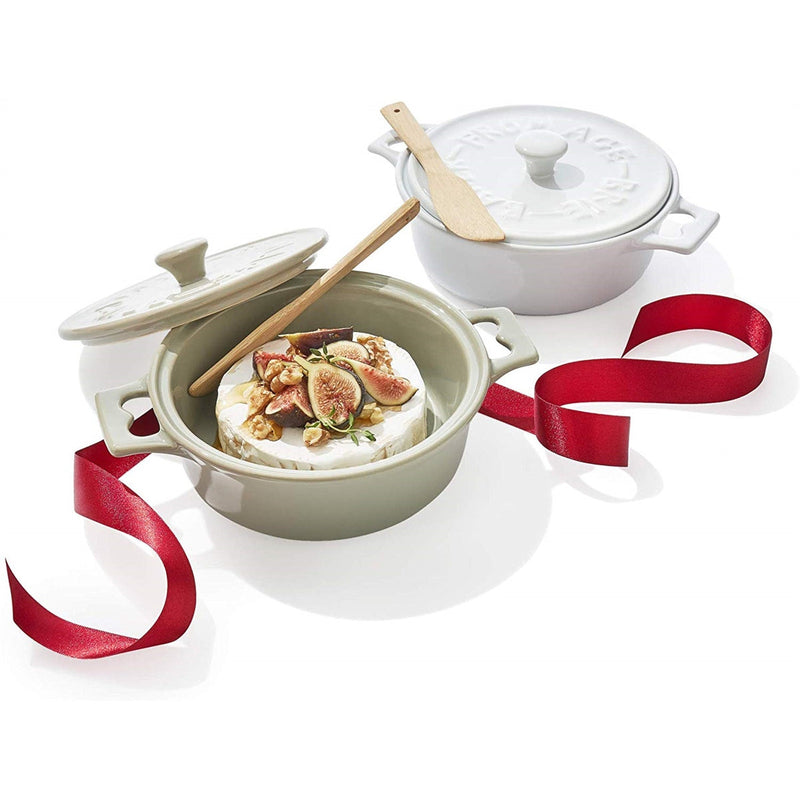 set 2 colors stoneware brie baker wood spreader Oprah's Favorite white gray
