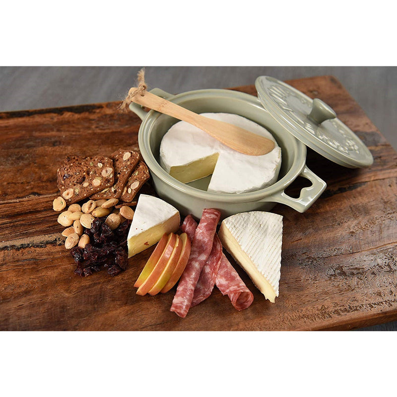 set 2 colors stoneware brie baker wood spreader Oprah's Favorite white gray