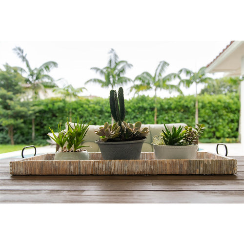 tray rattan large long white wash metal handles
