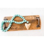 aqua wood beads pendant gold heart