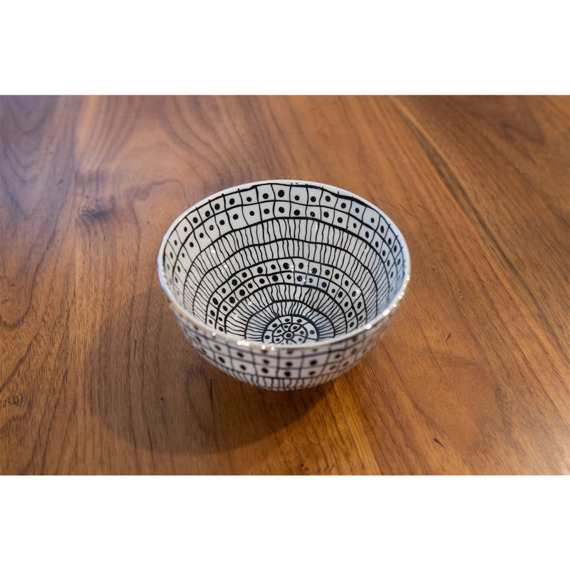 Stoneware Bowls - Black + White with Gold (set of 4)
