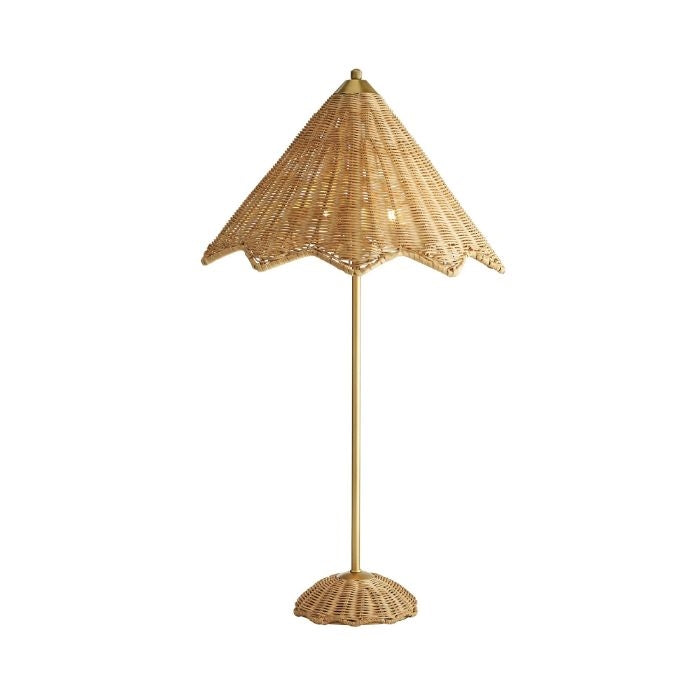 rattan table lamp scalloped edge natural organic