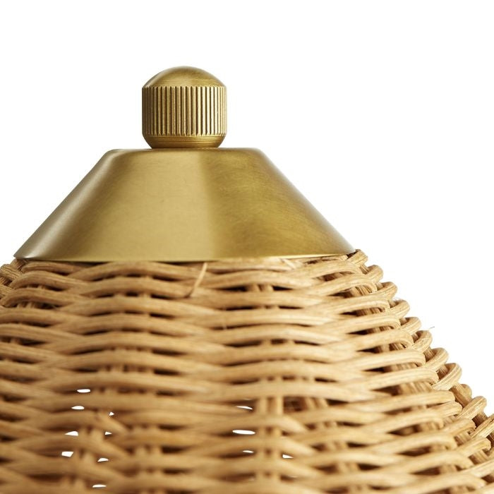 rattan table lamp scalloped edge natural organic