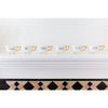 6 white footed tea cups gold handles tequila gin wine bourbon vodka whiskey