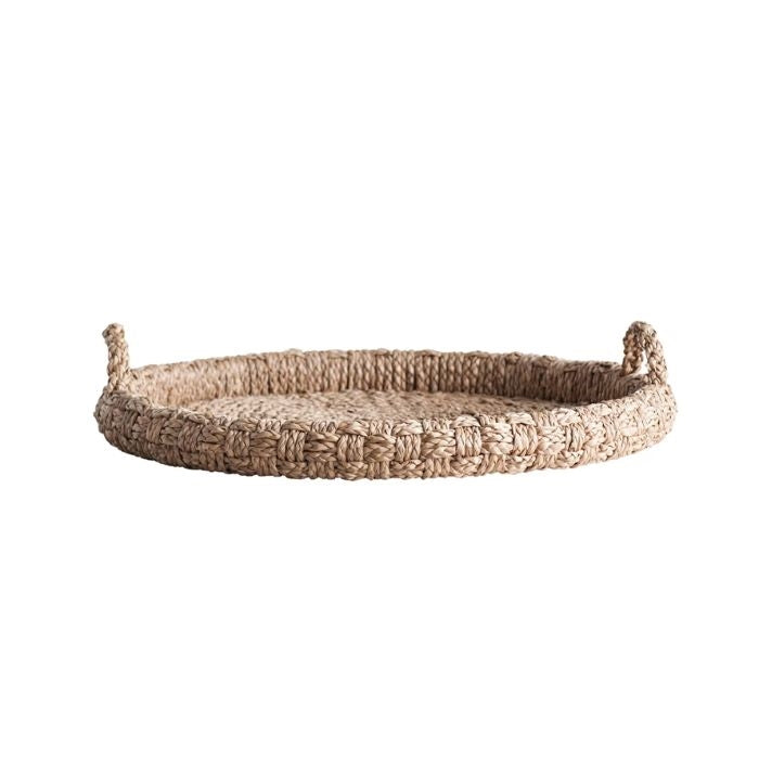 natural round basket tray handles