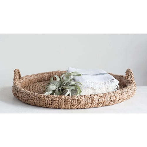 natural round basket tray handles