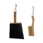beech wood metal dust pan natural black set
