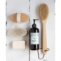 beech wood bath brush elastic band metal rivets natural