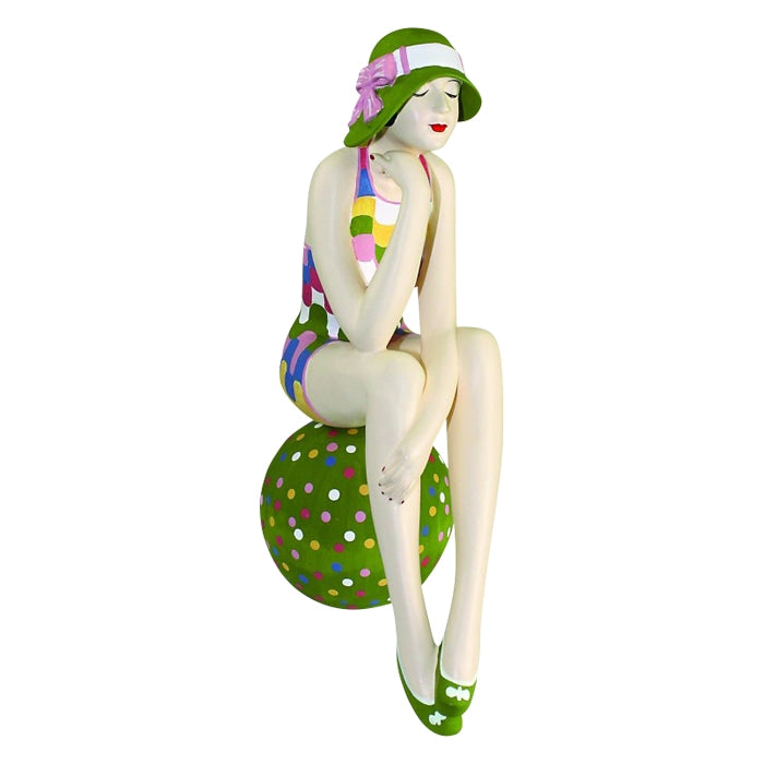 Decorative Bather Figurine - Green and Multi Suit on Dotted Ball