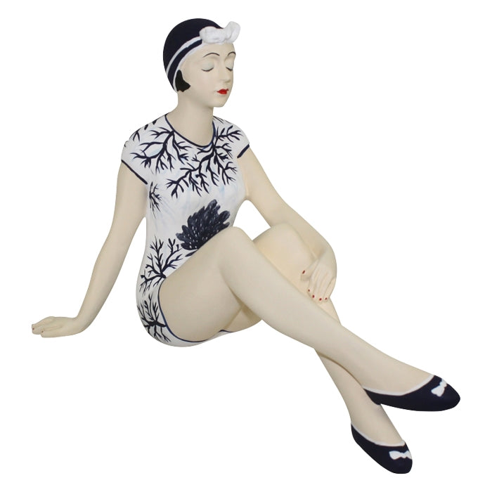 Decorative Bather Figurine - Navy and White Coral Ocean Design Suit & Swimming Cap