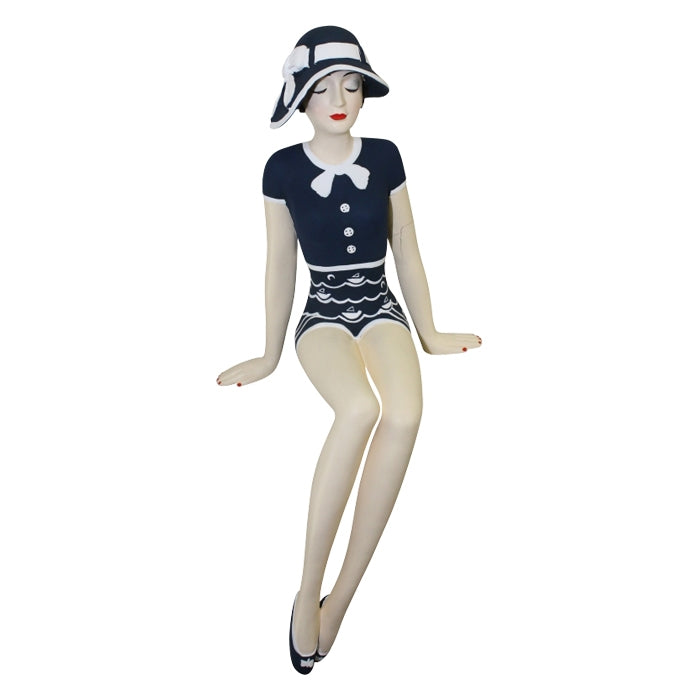 Decorative Bather Figurine - Navy and White Suit/ Sun Hat
