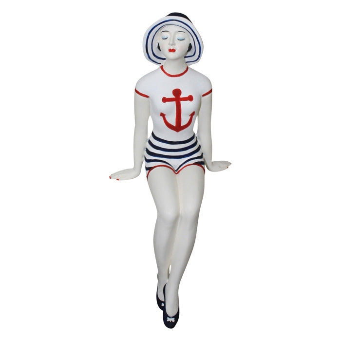 Decorative Bather Figurine  Red, White and Blue Nautical Anchor Theme Suit with Sun Hat