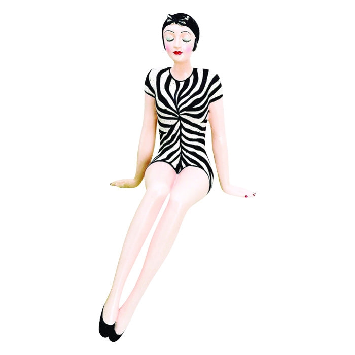 Decorative Bather Figurine Black White Zebra Suit Swimming Cap